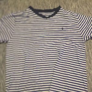 white and blue polo v neck